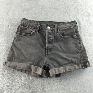 Levis Jean Shorts Womens 28 Black Faded Denim High Rise Button Fly Cuffed Cotton